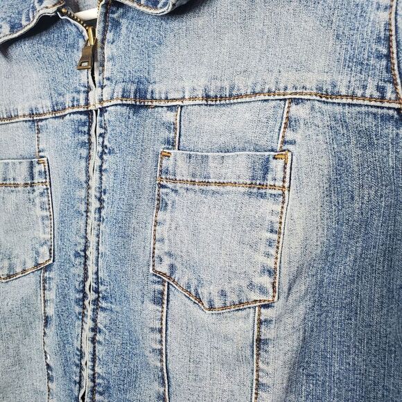 Guess L Jean Jacket Vintage Stretch Denim Light Blue Acid Wash Zip Up - Picture 5 of 16